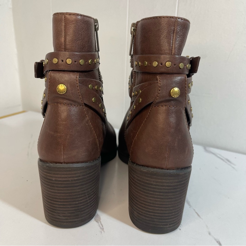 Michael Kors Brown Leather Ankle Boots with Gold Studs Buckle details 11 Western - Picture 6 of 10
